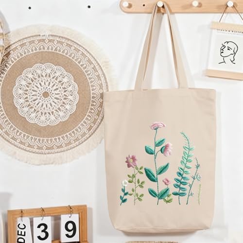 CREAWONDER Canvas Tote Bag Embroidery Kit with Pattern for Beginners, Arts and DIY Embroidery Crafts Kits for Adults, Include Instructions, Embroidery Hoops, Color Threads and Tool - Image 7