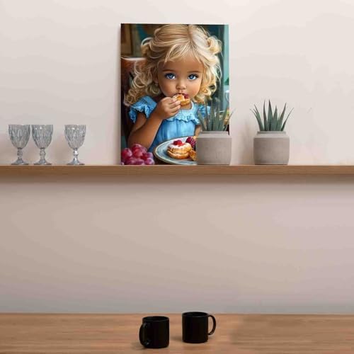 DIY Paint by Numbers for Adults African American Expression Painting Acrylic Paint Cute Little Girl DIY Oil Painting Kits Child Eating Food Canvas Wall Art Living Room Decor 16x20 Inch（DlY Frame - Image 4