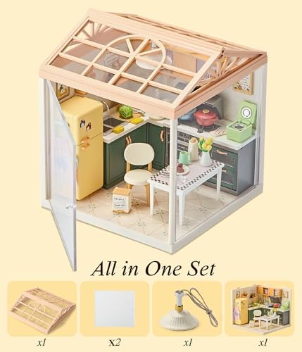 Modern Kitchen DIY Miniature House Kit with Roof & LED Light, Stackable & Connectable Dollhouse Kit with Dustproof Door, Creative DIY Crafts Building Toy Gift for Adults Teens - Image 4
