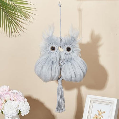 FREEBLOSS DIY Plush Owl Grey Macrame Owl Kit Macrame Wall Hanging Art Macrame Wall Hanging Kit Beginner Macrame Kit with Video Tutorials Macrame Owls Decor for Home - Image 7