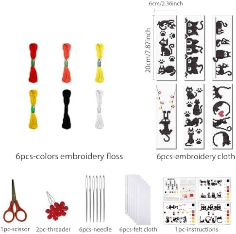 FREEBLOSS 6 Set Cross Stitch Bookmark Kits 11CT 8"x2.4" Black Cat Theme - Image 2