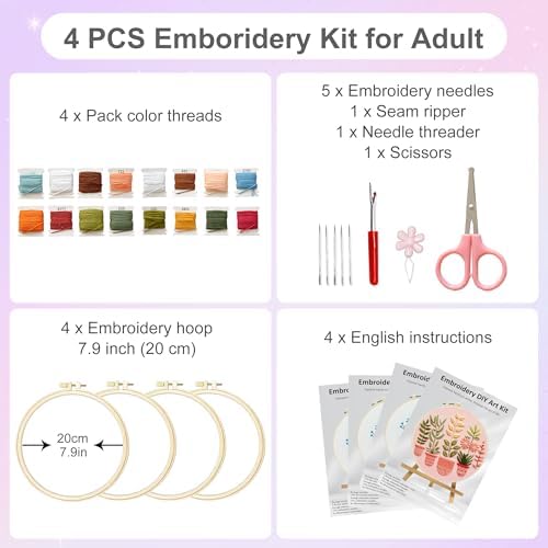 Huacan Embroidery Kit for Adults Beginners with 4 Hoops & Gift Box - Image 2