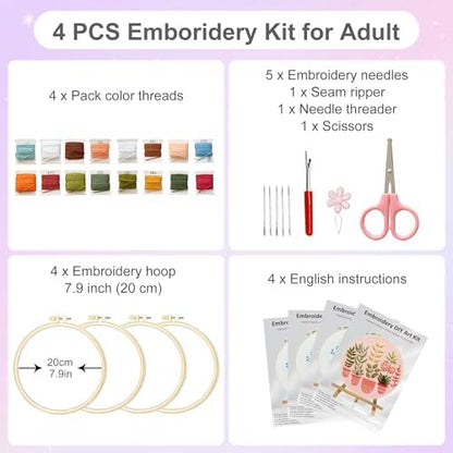 Huacan Embroidery Kit for Adults Beginners with 4 Hoops & Gift Box - Image 2