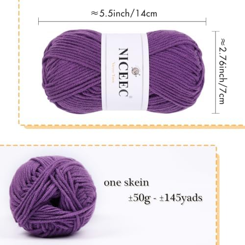 NICEEC 300g Soft Assorted Colors Yarn 100% Acrylic 870yds -DarkSeries - Image 3