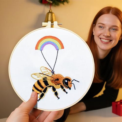 Crafmanoe Cute Bees Embroidery Kits for Beginners Adults, Hand Embroidery Starters Kits, Stamped Cross Stitch Kits DIY Needlepoint Kits for Beginners Adults, Embroidery Hoop, Thread and Video Tutorial - Image 3