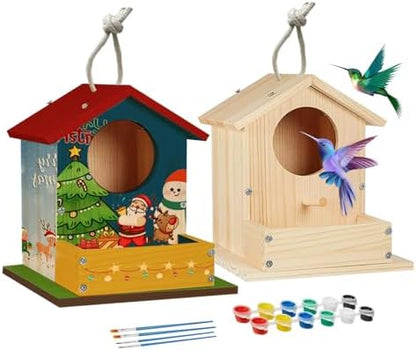 Bird House Kits for Adult, Wooden DIY Birdhouse Kit, Outdoor Woodworking Crafts Freestyle Painting, Arts and Crafts Projects with Paints & Brushes, Hanging Birdhouse for Garden Yard Decor Gifts (2Pcs) by ThickAndThin