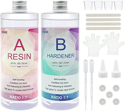 Epoxy Resin Kit, Crystal Clear, Self-Leveling, Easy 1:1 Mix (17oz) by Demorex
