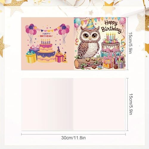 Tontut 6 Pieces Diamond Art Painted Greeting Cards, Owl Hedgehog Bear 5D DIY Special Shape Diamond Card Creative Gifts, Christmas Thanksgiving Greeting Card Congratulation - Image 2