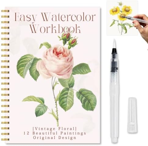 Retro Floral Watercolor Workbook for Beginners, 12 Different Retro Florals Patterns of Original Designs, Pink Rose Water Coloring Book Set with Water Paintbrush, Relaxing Art Gift for Flower Lovers by Unknown