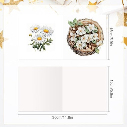 6 Pack Diamond Painting Greeting Card Kits with Envelopes, 5D Handmade Floral Wooden Slice Cards, DIY Crystal Rhinestone Diamond Art Cards for Christmas, Birthday, Thanksgiving, and Holidays - Image 2