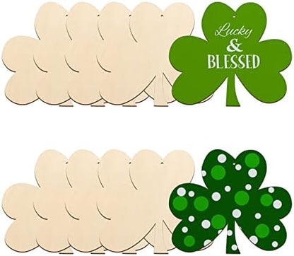 Large Size 7" Wooden Shamrock St. Patrick's Day Ornaments to Paint,Shamrocks Wooden DIY Blank Unfinished Round Wood Discs Ornament for Crafts Hanging Decorations(10PCS) by Sophena