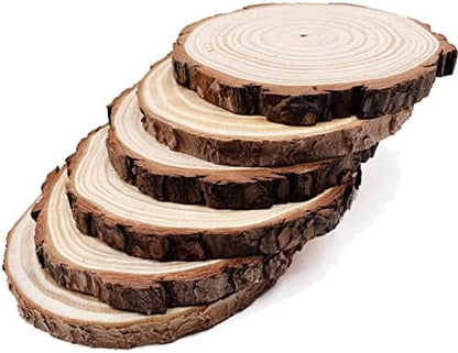 Natural Round Discs Rustic Wood Slices 6 Pcs 6.3-6.7 inch Unfinished Wood kit Circles Crafts Tree Slices with Bark Log Discs for DIY Arts and Wedding Christmas Ornaments by WilliamCraftCalifornia