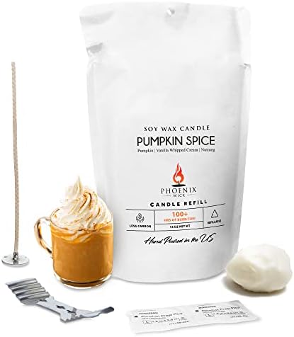 Phoenix Wick Candle Making Kit – Transform Anything Into A Candle – Candle Making Kit with Wick + 14oz Wax (Pumpkin Spice Scent) by PhoenixWick