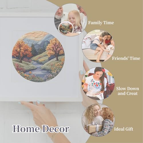 FONNUY Embroidery Kit for Beginners, Boho Nature Landscape Pre-Stamped Pattern Kits for Adults with Hoop, Easy to Follow Color Thread Needlework, 8'' Hoop (Mountain Trail) - Image 4
