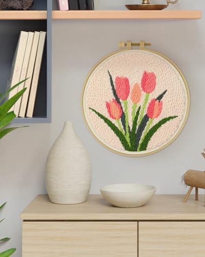 ERKOON Punch Needle Kit Beginners Adults, DIY Easy Flower Embroidery Set for Starter Art Craft, Needling Punching Project with Patterns, Tools, Yarns, Hoop, Instruction (Tulips) - Image 7