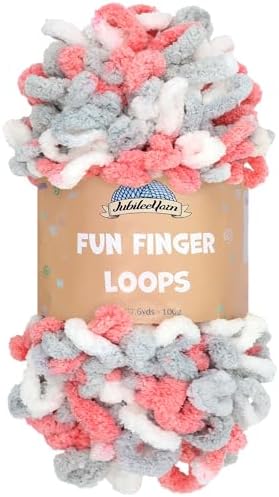 JubileeYarn Fun Finger Loops Yarn - Red Grey White - 1 Skein by BambooMN