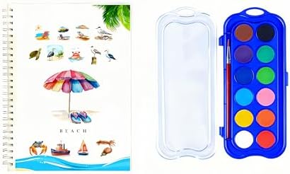 Watercolor Workbook，Water Paint Adult Set，Easy Coloring Book,Beautiful Paintings for Beginner（Fruit - Album (Beach -12 colors) by Unknown
