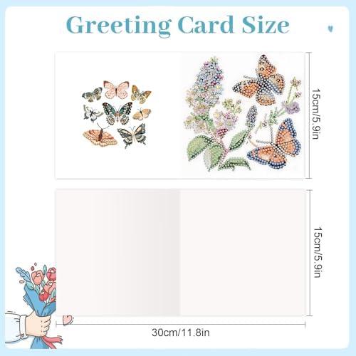 Tontut 6pcs Diamond Painting Kit Greeting Card, Butterfly 5D DIY Diamond Handmade Holiday Greeting Card with Envelope, Christmas Gift Congratulation - Image 2