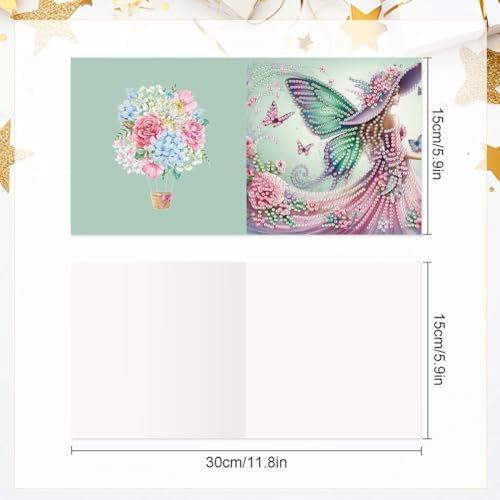 jinglinhh 6pcs Butterfly Flowers Fairy Girl Diamond Art Painting Greeting Cards with Envelopes, DIY Card Making Kits for Adults, Diamond Art Postcards Holiday Cards Craft Gifts - Image 2