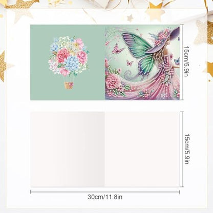 jinglinhh 6pcs Butterfly Flowers Fairy Girl Diamond Art Painting Greeting Cards with Envelopes, DIY Card Making Kits for Adults, Diamond Art Postcards Holiday Cards Craft Gifts - Image 2