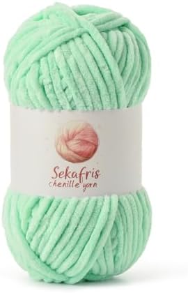 Chenille Blanket Yarn for Crocheting Size 5 Bulky Yarn Mint Green by Sekafris