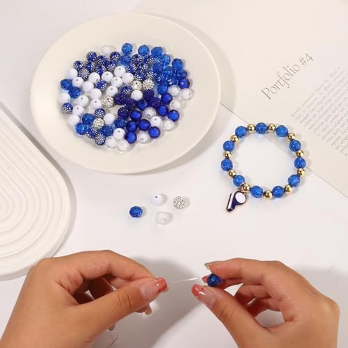 3000PCS+ Game Day Beads for Bracelets Making Blue White Clay Heishi Beads Pearl Acrylic Letter Bead Enamel Football Charms for Bracelet Earrings Necklace Making DIY Game Day Accessories (Blue White) - Image 6