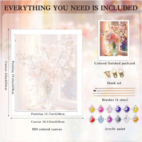Alptiny Beautiful Flower Paint by Numbers Kit for Adults Beginner, Vase Plants Paint by Number Kits on Canvas, Floral Oil Painting Kit for Home Decor or Gift - 16x20 Inch - Image 5