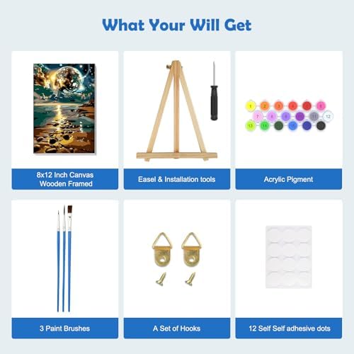 MOGTAA Starry Sky Paint by Numbers Kit for Adults Beginners with Frame, Beach Landscape Adult Paint by Number Kits on Canvas with Easel, Easy DIY Oil Painting Kits for Home Decor, 8x12in - Image 5