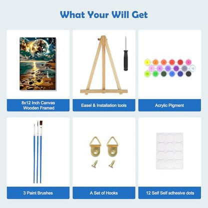 MOGTAA Starry Sky Paint by Numbers Kit for Adults Beginners with Frame, Beach Landscape Adult Paint by Number Kits on Canvas with Easel, Easy DIY Oil Painting Kits for Home Decor, 8x12in - Image 5