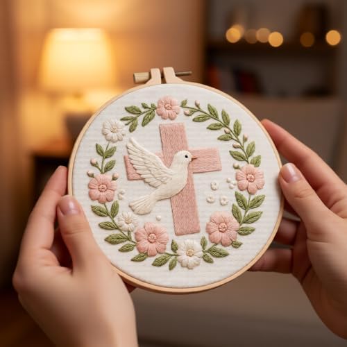 JJFox Embroidery Kit for Beginners and Adults, DIY Hand Embroidery Starter Kit with Cute Pattern, Cross Stitch Needlepoint Set with Hoop, Threads and Instructions (Cross) - Image 6