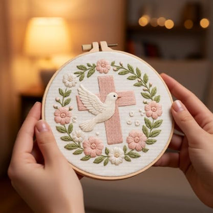 JJFox Embroidery Kit for Beginners and Adults, DIY Hand Embroidery Starter Kit with Cute Pattern, Cross Stitch Needlepoint Set with Hoop, Threads and Instructions (Cross) - Image 6