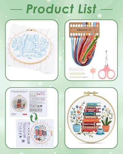 ERKOON Embroidery Kit for Beginners Adult, Cross Stitch Set Include Embroidery Cloth Hoops Threads for Craft Lover Hand Stitch with Embroidery Skill Techniques (Books) - Image 2