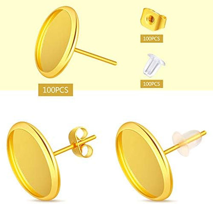 Hicarer 300 Pcs Earring Posts, Gold with Gold and Clear - Image 2