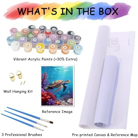 Ocean Paint by Numbers Kit for Adults, Sea Turtle Swimming in Deep Coral Reef Adult Paint by Number Kits, Marine Life Painting by Numbers Canvas, DIY Arts and Crafts for Home Decor, 16x20 Inch - Image 5