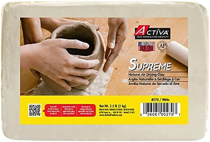 ACTIVA Supreme Artist's Air-Dry Clay, White, 2.2 lbs (1 kg) | Ultra-Fine & Exceptional Plasticity for Studio, Classroom & Hobby Use by Activa