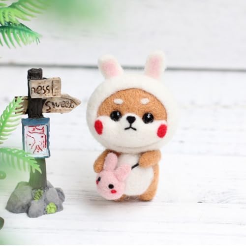 MOPFOL Needle Felting Kit 4 Styles - DIY Wool Craft with Foam Pad, Felting Needles & Accessories for Animal Doll Making(Bunny Shiba Inu) - Image 3
