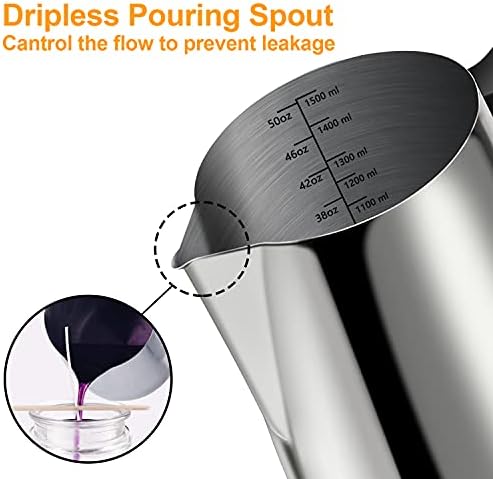 BBAXI Candle Making Pouring Pot, 1500 ML/50 OZ Candle Pouring Pitcher, 304 Stainless Steel Candle Making Pitcher with Heat-Resistant Handle and Dripless Pouring Spout Design (Pack of 2) - Image 3