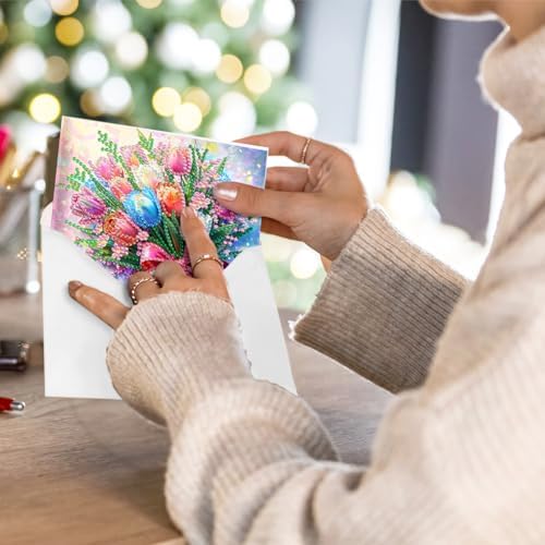 12PCS DIY Diamond Art Greeting Cards Flowers Congratulations Cards & Gifts - Image 3