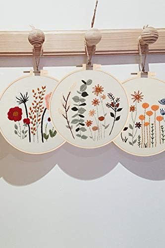 Uphome 3 Pack Embroidery Starter Kit for Beginners Stamped Cross Stitch Kits with Cute Flowers and Plants Patterns with 1 Embroidery Hoop and Color Threads for Adults Kids - Image 5