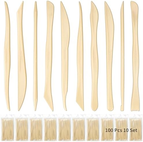 Decorniqu 100 Pcs 10 Set Plastic Clay Sculpting Tools Double Ended Pottery Modeling Clay Tools Reusable Polymer Carving Cutters Supplies for Carving Styling Embossing Air Dry Clay Crafts by Decorniqu