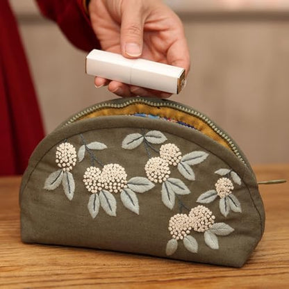 FONNUY Embroidery Kit Makeup Bag for Beginners, Flowers Pre-Stamped Pattern Handbag Coin Purses Making Kits for Adults with Hoop, Easy to Follow Color Thread Needlework (Grey) - Image 2