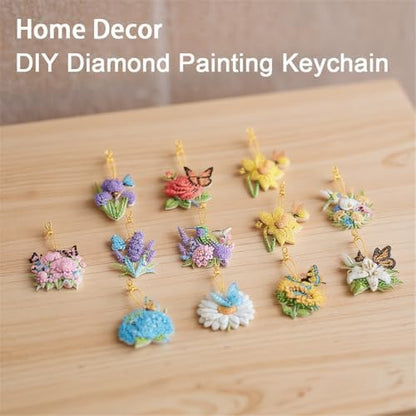 15 pcs Summer Theme Diamond Art Keychain Ornaments Double Sided 5D DIY Diamond Painting Keychain Kits for Adults Key Ring Art Pendant Decor (Flowers-2) - Image 5