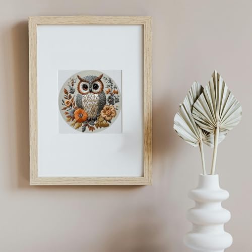 FONNUY Embroidery Kit for Beginners, Owl Flowers Pre-Stamped Pattern Kits for Adults with Hoop, Easy to Follow Color Thread Needlework, 8'' Hoop (Blue) - Image 6