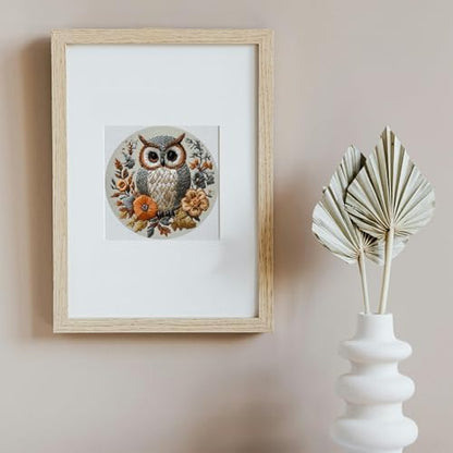FONNUY Embroidery Kit for Beginners, Owl Flowers Pre-Stamped Pattern Kits for Adults with Hoop, Easy to Follow Color Thread Needlework, 8'' Hoop (Blue) - Image 6