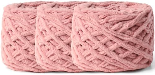 3 Pack Plush Chenille Chunky Yarn 100g (49.2yd) - Fluffy Velvet Yarn Crochet for Blanket Knitting and Crocheting - Baby Yarns for Crocheting Soft - Amigurumi Yarns (Dark Pink) by OMoiut