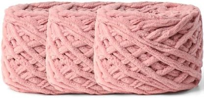 3 Pack Plush Chenille Chunky Yarn 100g (49.2yd) - Fluffy Velvet Yarn Crochet for Blanket Knitting and Crocheting - Baby Yarns for Crocheting Soft - Amigurumi Yarns (Dark Pink) by OMoiut