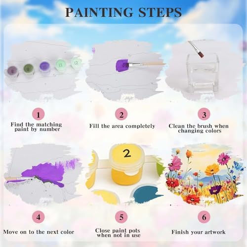 Alptiny Wild Flowers Paint by Numbers Kit for Adults Beginner, Colorful Floral Landscape Paint by Number Kits on Canvas, DIY Flower Oil Painting Kit for Relaxation & Home Decor, 16x20 Inch - Image 7