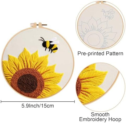 Nuberlic 3 Pack Embroidery Kit for Beginners with Sunflower Pattern - Image 6
