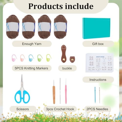 ACRNIGHEET Beach Bag Crochet Kit for Beginners Brown Crochet Bag Making Kit for Women Knitting Supplies Kits DIY Craft Kits for Adults with Video Guide Tutorial Boho Style Gift Ideas - Image 2