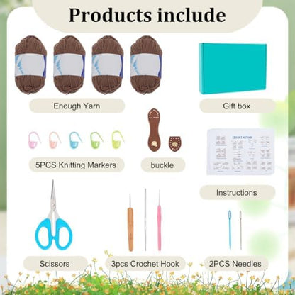 ACRNIGHEET Beach Bag Crochet Kit for Beginners Brown Crochet Bag Making Kit for Women Knitting Supplies Kits DIY Craft Kits for Adults with Video Guide Tutorial Boho Style Gift Ideas - Image 2